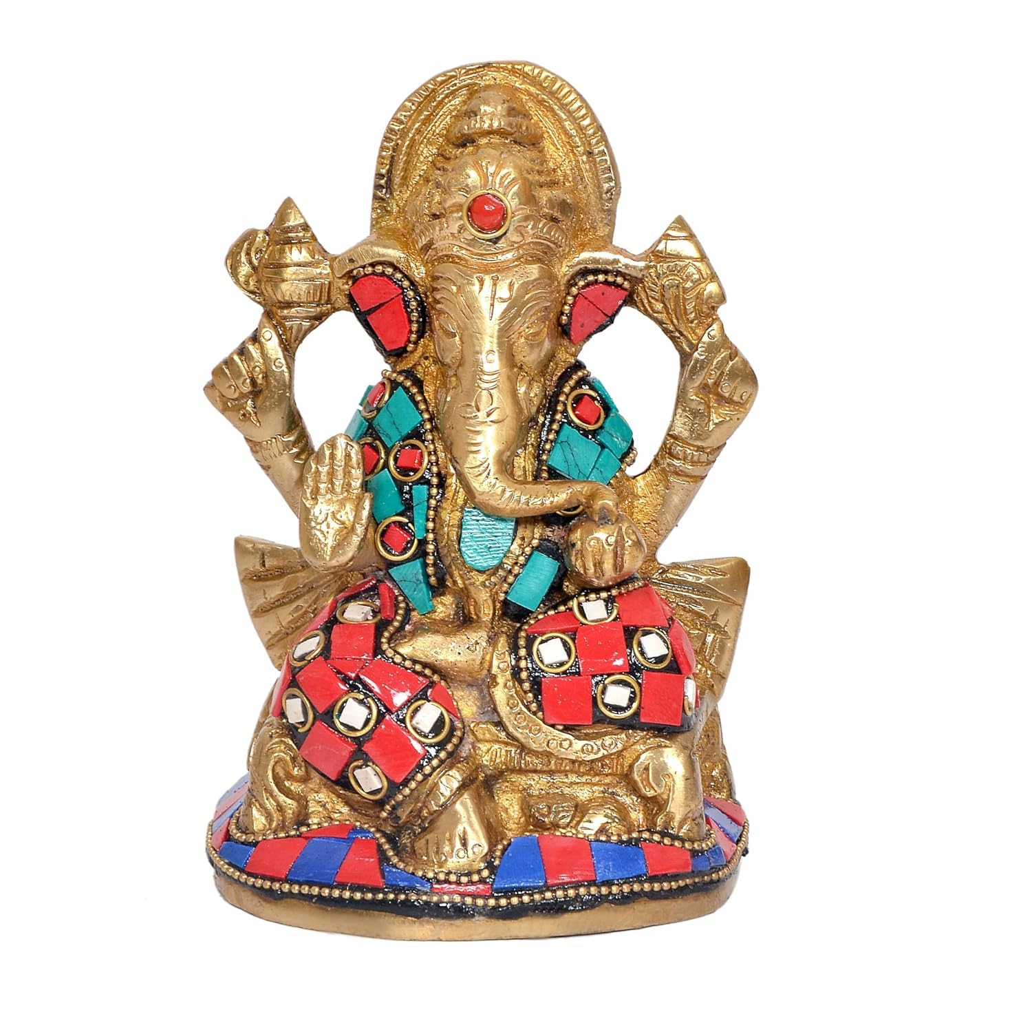Aona Brass Ganesha Ganesh Idol Statue Murti For Pooja, Height : 5 Inch